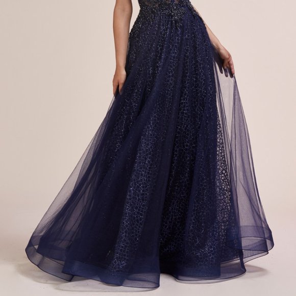 Illusion V-Neck A-Line Shape Prom Dress ALA0680 - Picture 6 of 7